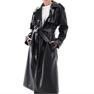ASOS vegan leather trench coat double breasted with belt size 12 US 16 UK